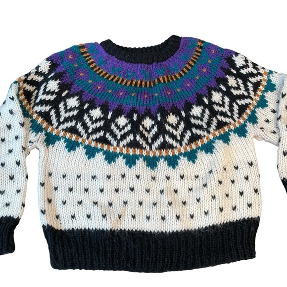 Ivy Sweater Women’s L Nordic Geometric Fair Isle Hand Knit Vintage 80s 90s - Picture 3 of 7